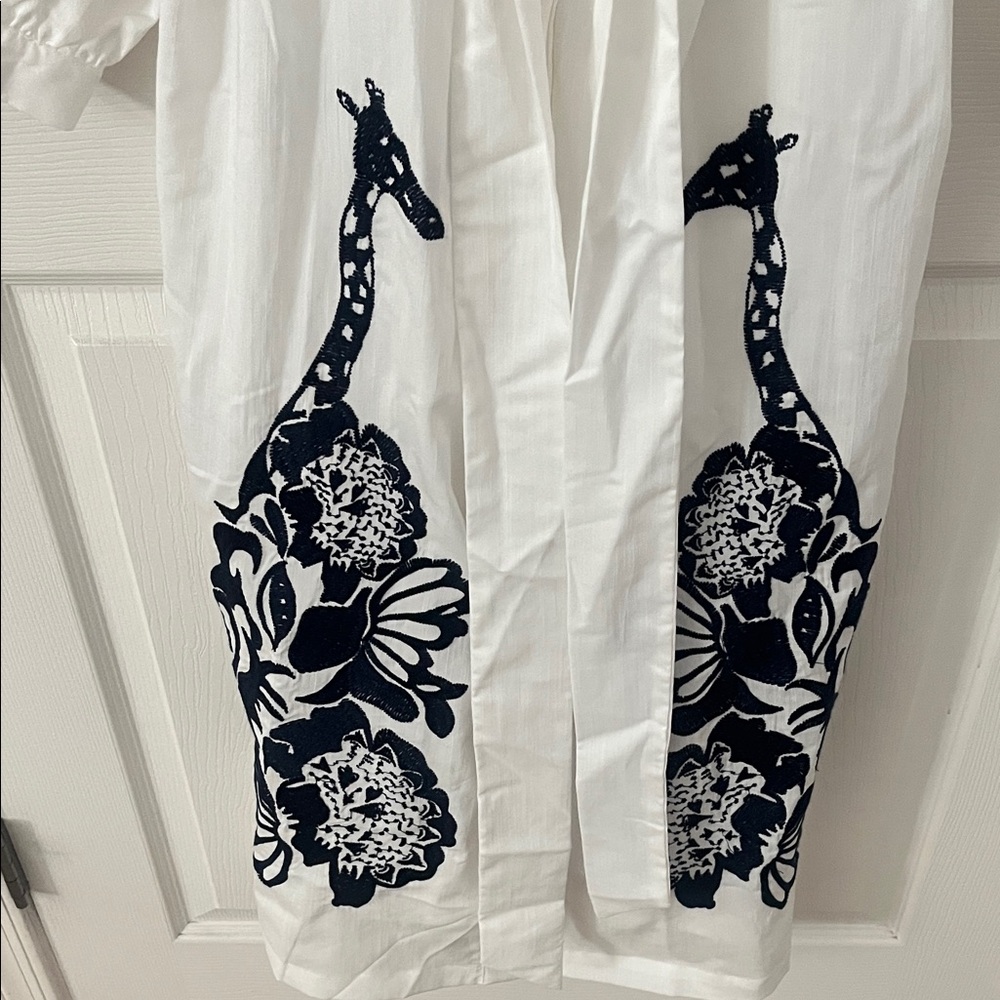 Eloquii Long Sleeve White Dress with Black Floral Design - Picture 3 of 5